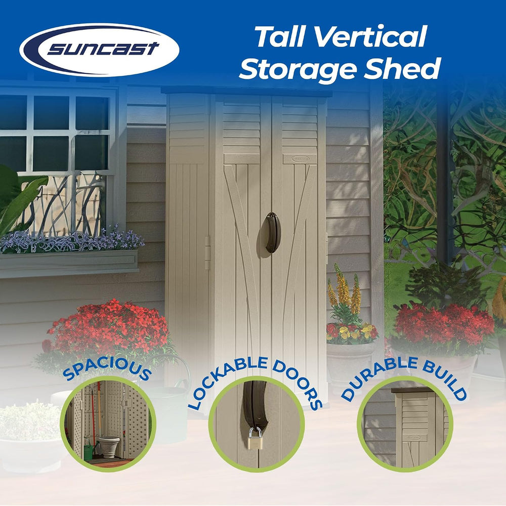 Suncast Vertical Shed, Compact Outdoor Storage System, 22 Cu. Ft. Capacity, S...