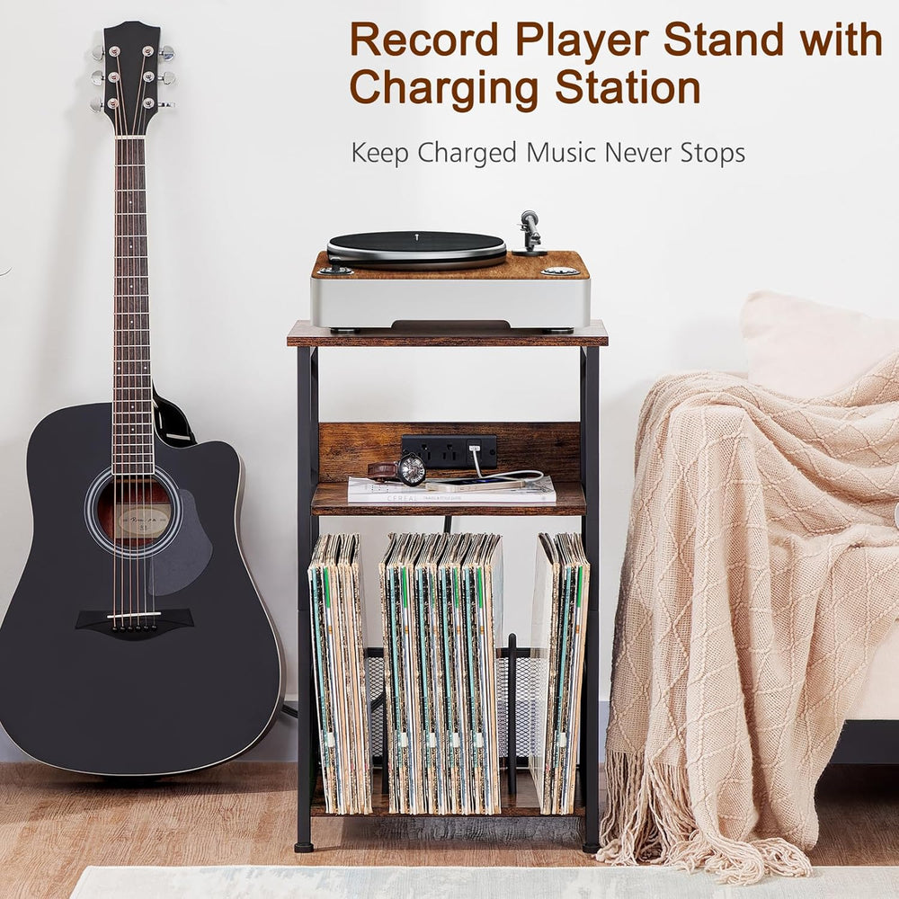 AMHANCIBLE Record Player Stand with Charging Station, Turntable Stand with St...