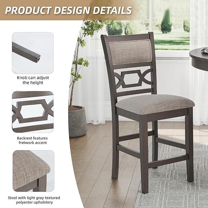 Signature Design by Ashley Wrenning Classic Upholstered Counter Height Dining Table and 4 Bar Stools with Storage, Set of 5, Gray & Light Gray