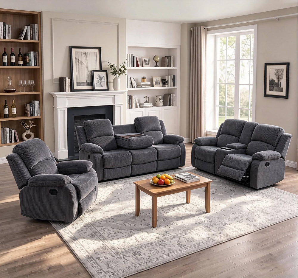 Leather Recliner Sofa Set for Living Room Furniture Sets,Dark Gray Reclining ...
