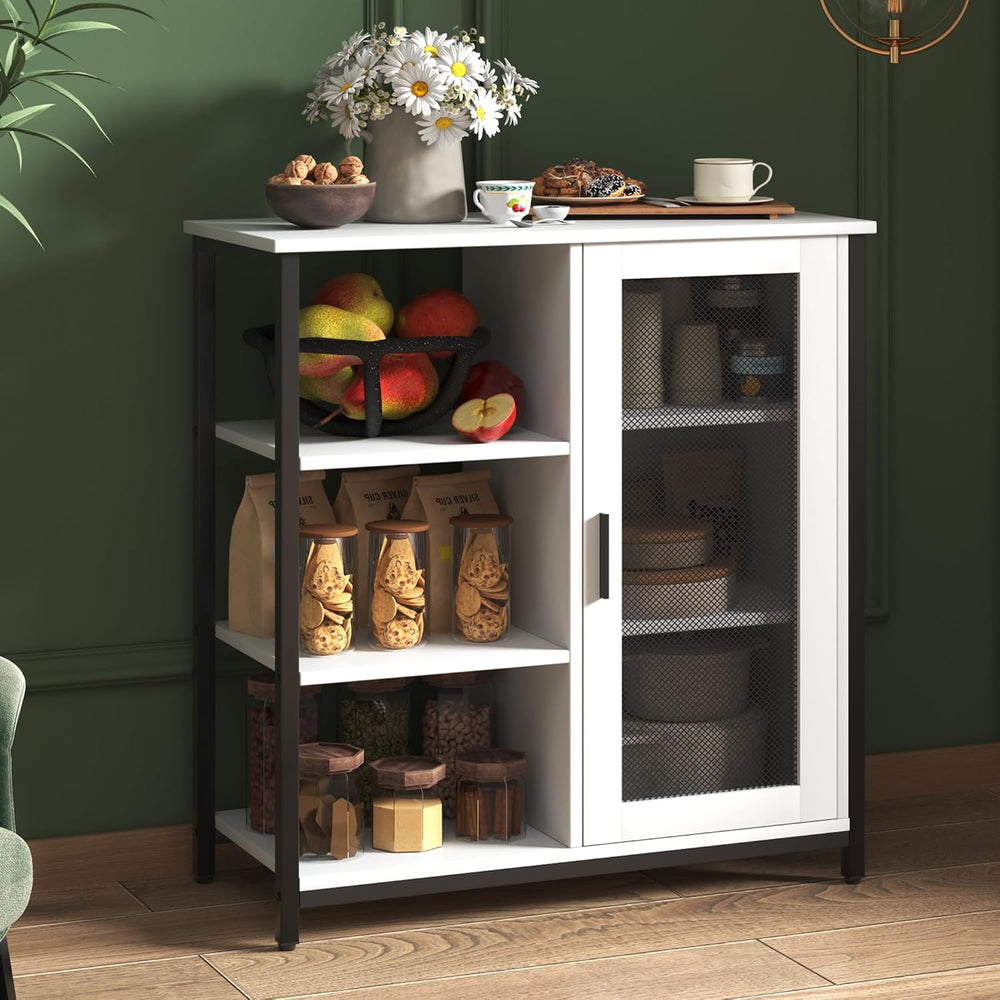 LVSOMT Coffee Bar Cabinet with Adjustable Shelves and Door, Rustic White | 27...