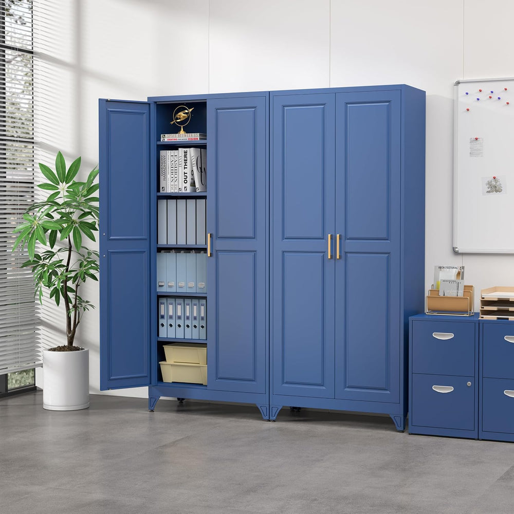 SteeLoong 75”Metal Pantry Storage Cabinet with Doors & 5 Adjustable Shelv...