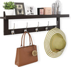 SMIBUY Coat Hooks with Shelf Wall-Mounted, 29.2 Inch Entryway Coat Rack for Wall, Bamboo Hanging Shelf with 5 Double Metal Hooks for Bathroom, Bedroom, Kitchen, Living Room, Mudroom (Dark Brown)