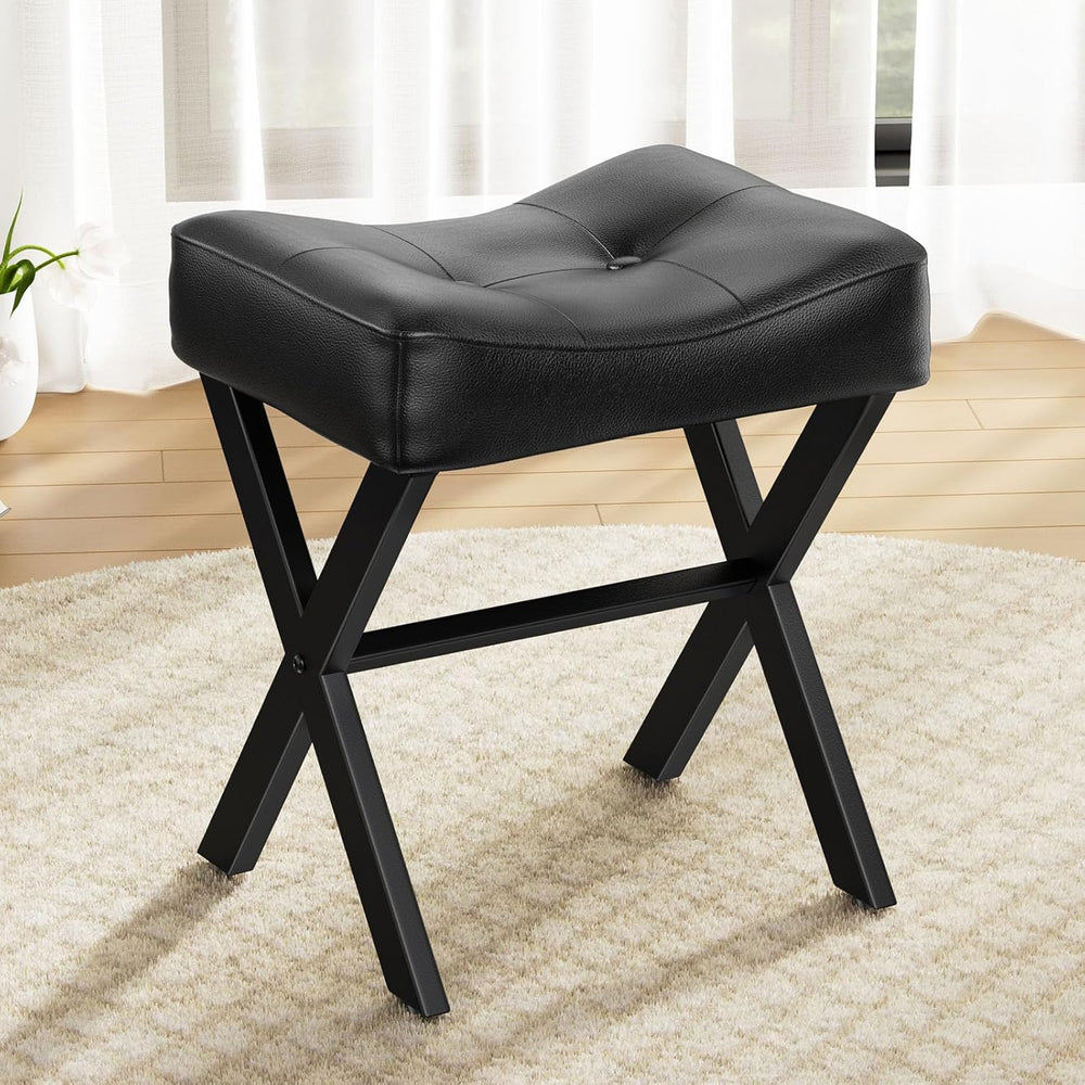 Memobarco 18-Inch Leather Vanity Stool Chair, Vanity Bench with Metal X-Leg, ...