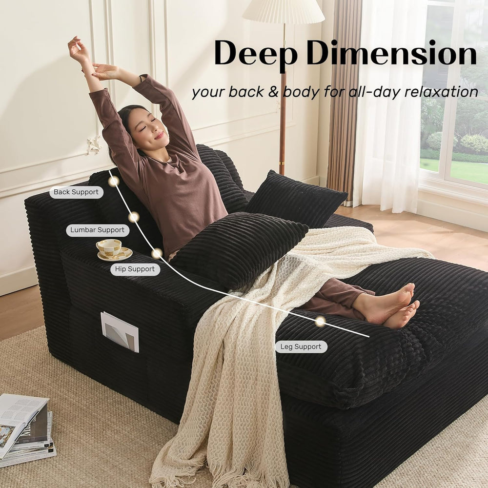 Afuson 63" Chaise Lounge Chair Indoor, Set of Convertible Sleeper Sofa C...