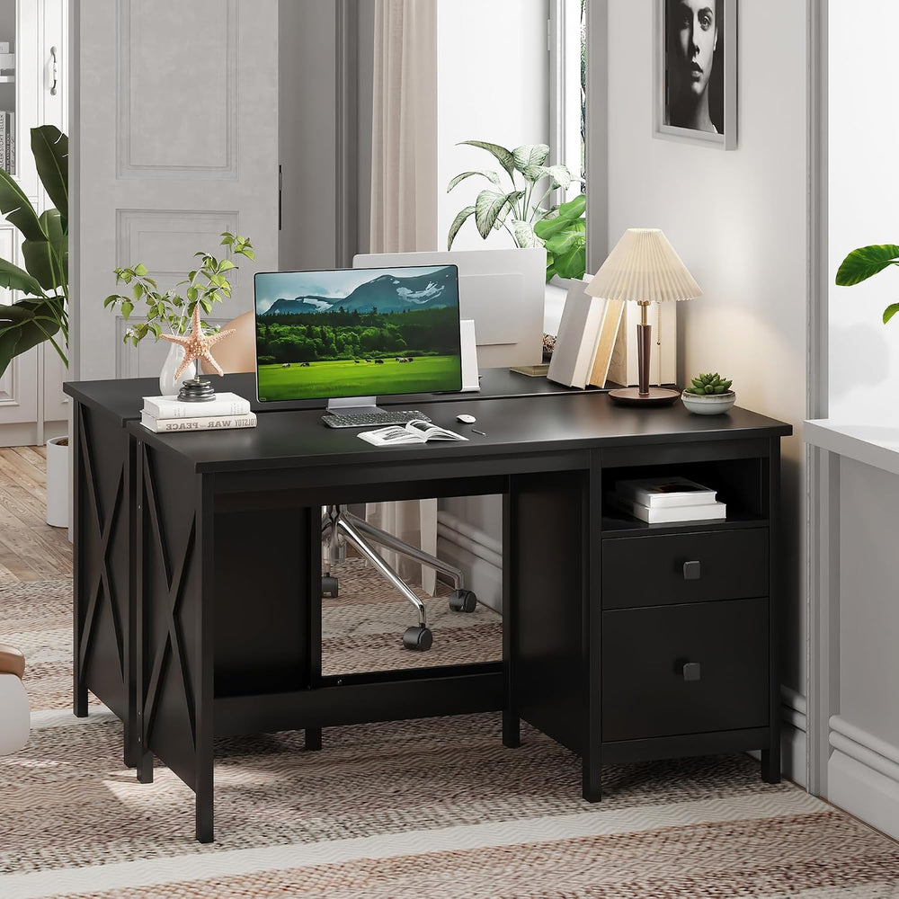 BHG 47.2" Farmhouse Desk with Drawers,Computer Desk for Home Office,Black