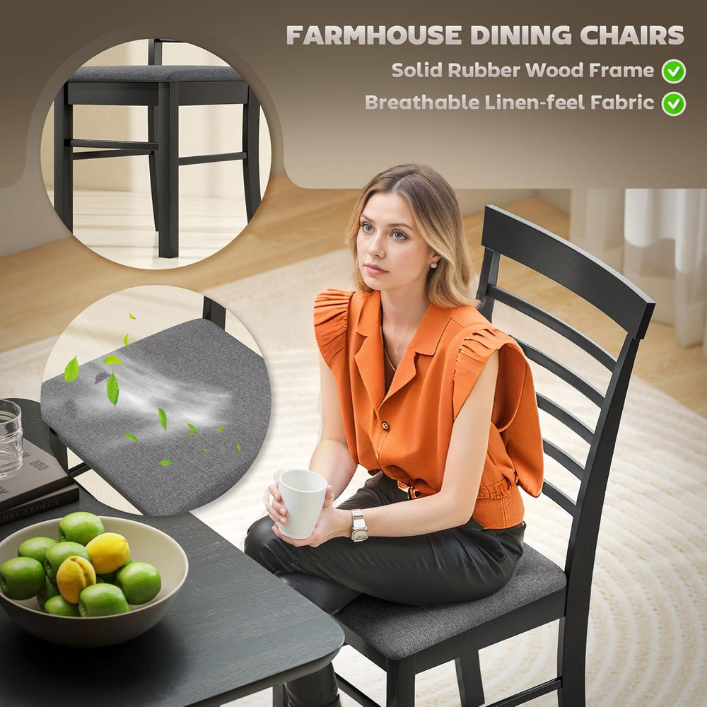 HOMCOM Wooden Dining Chairs Set of 2, Farmhouse Upholstered Kitchen Chairs wi...