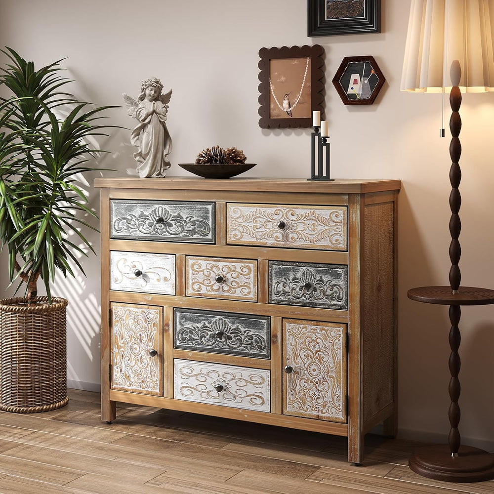 Console Table w Carved Doors and Drawers Sofa Table Wood Sideboard Cabinet wi...