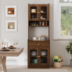 Farmhouse Kitchen Pantry Hutch Cabinet – Freestanding Buffet Sideboard with Microwave Stand, 2 Storage Cabinets, 1 Drawer & Open Counter Space (15mm Particle Board, Melamine Finish)