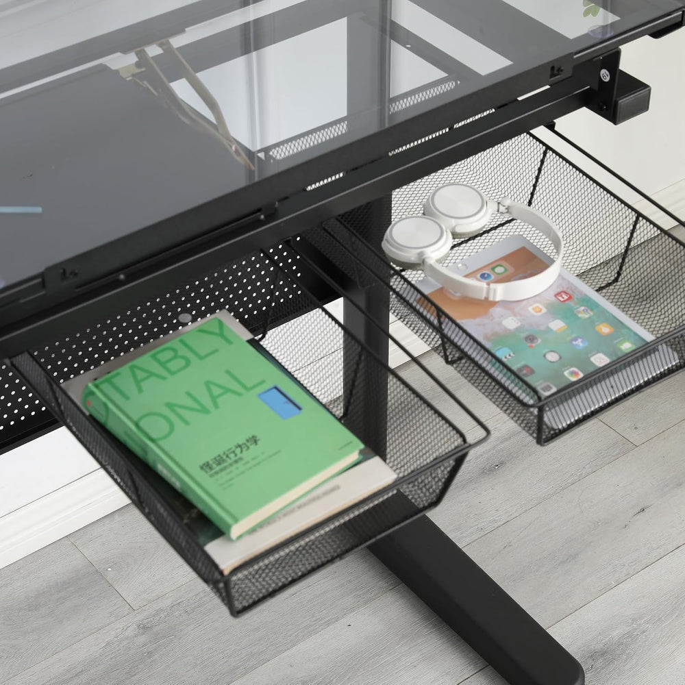 Drafting Desk with Side Shelf 0 to 75° Adjustable Tilting Drawing Desk Temper...