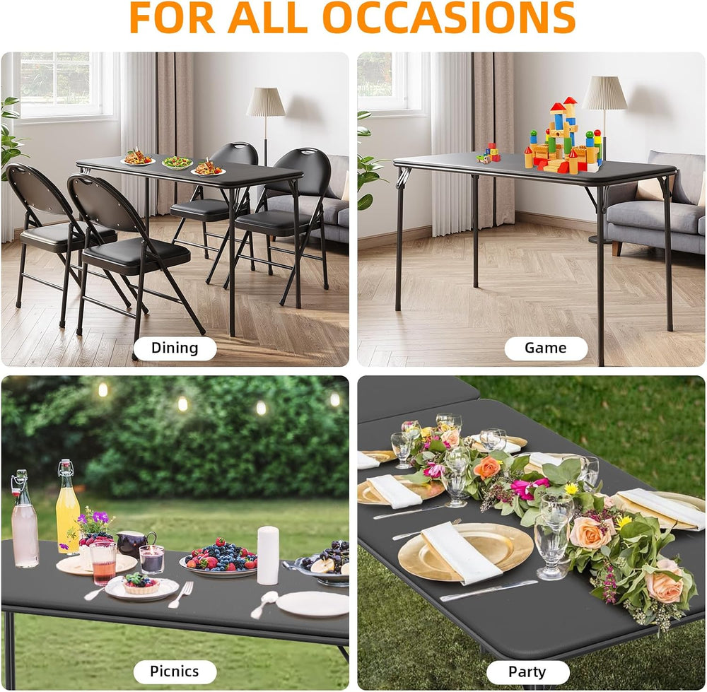 IDEALHOUSE 4 Feet Folding Table, Protable Foldable Card Table, Black | Metal ...
