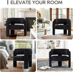 COLAMY Modern Accent Chair, Velvet Accent Chairs, Upholstered Barrel Chairs with Solid Wood Legs, Comfy Side Chair for Living Room, Bedroom, Reading, Cozy Reading Chair,Black