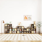 furtble Bookshelf with Storage Bin, 6-Cube Storage Organizer, Modern Wood Open Bookcase, Multifunctional Display Shelf for Living Room, Bedroom, Home Office, Classic Oak