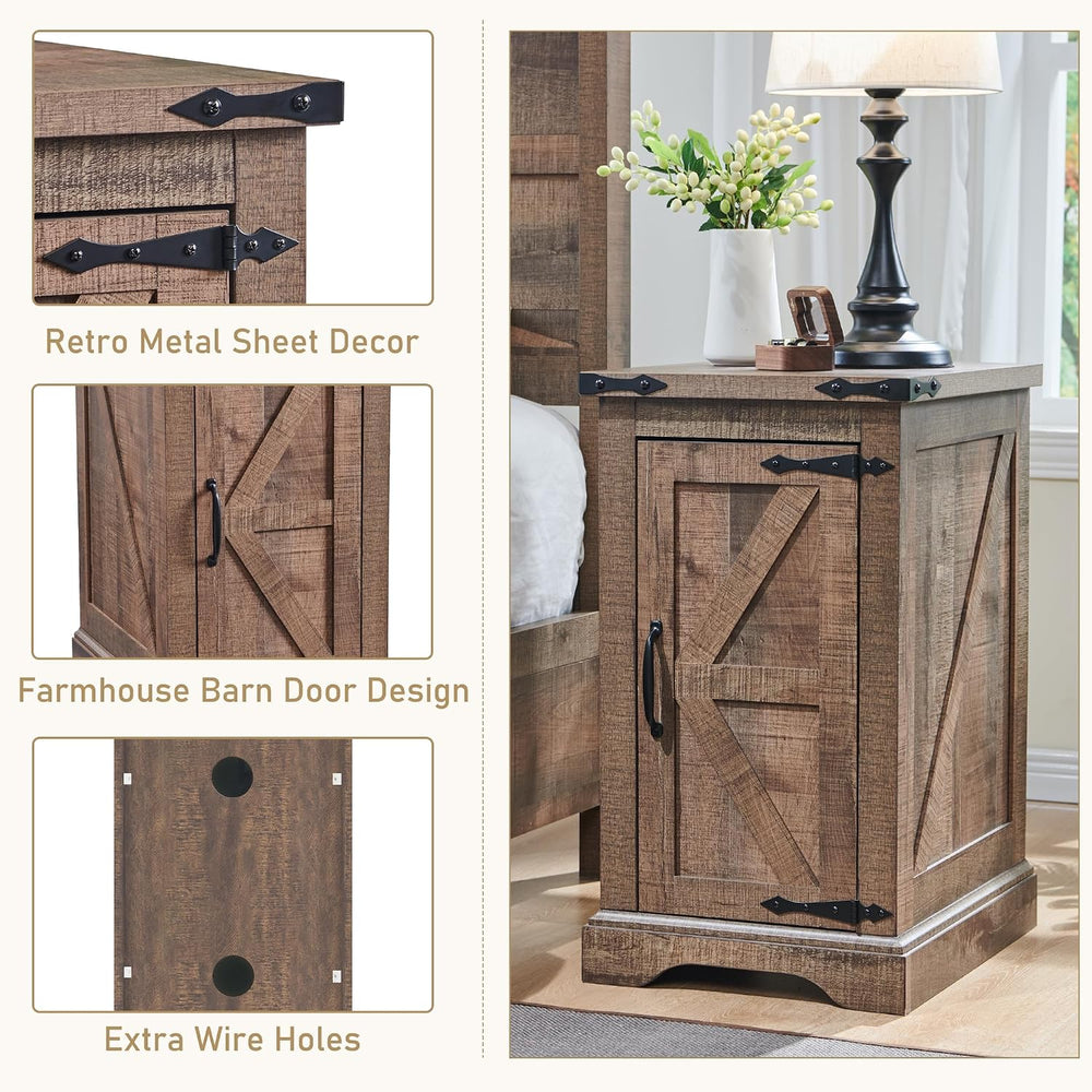 JXQTLINGMU Farmhouse Nightstand Set of 2 with Charging Station, 17"D Rec...