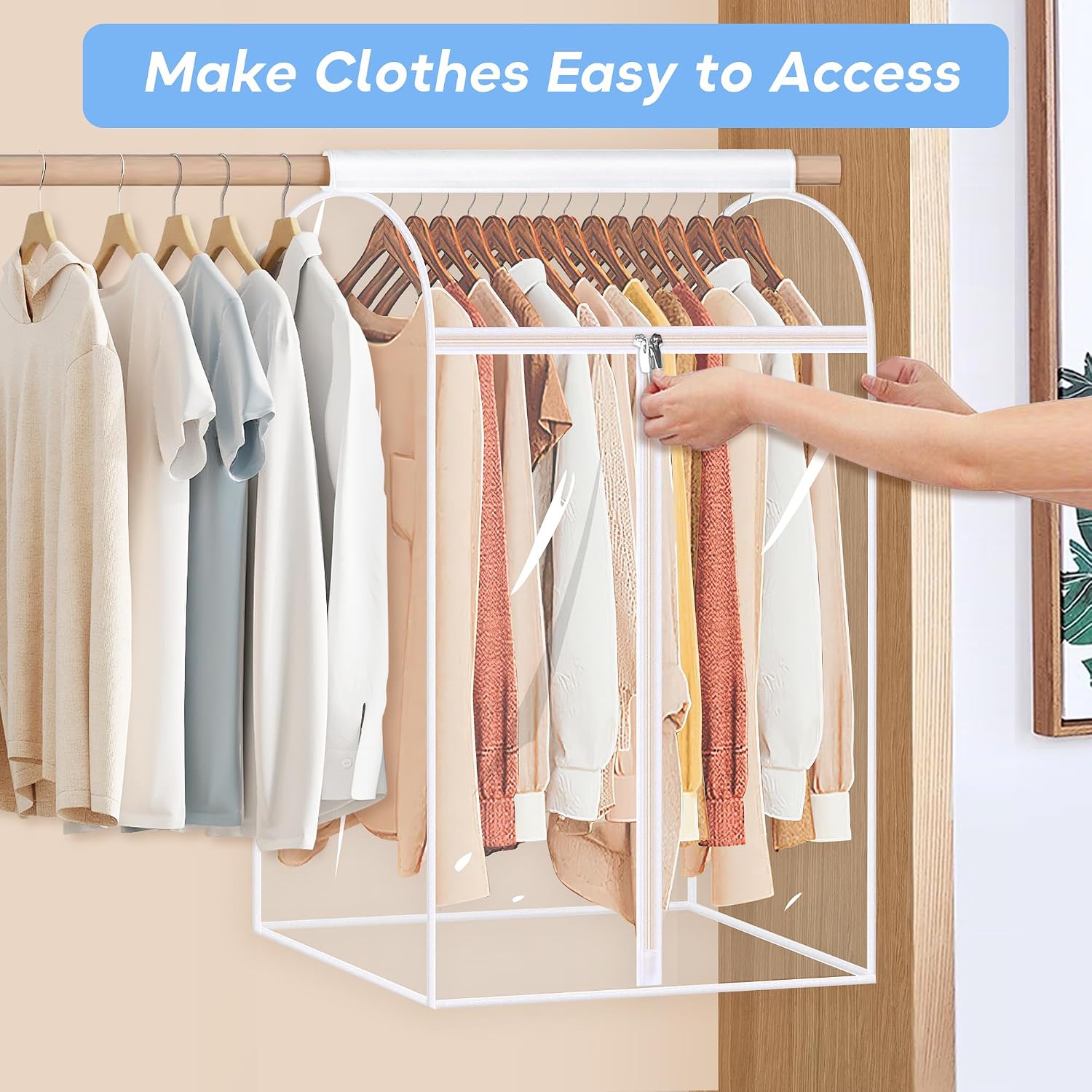 35" Hanging Garment Bags for Closet Storage Large Clear Garment Bags for Hanging Clothes Garment Rack Cover Coat Protector for Suit, Wardrobe, Bottom Enclosed