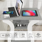 End Tables Living Room, Grey End Table with Charging Station, Grey Side Table, Nightstand for Bedroom, 3 Tier End Table with Storage Shelf for Living Room