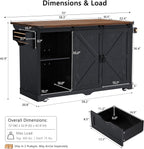 Polibi 72" Farmhouse Kitchen Island Table with with Mini Fridge Storage Space & Power Outlet, Rolling Coffee Bar Cabinet on Wheels with Drop Leaf, 4 Drawers, Sliding Barn Door, Glass Holder, White