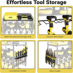 Power Tool Organizer Wall Mount, 3-Tier Heavy Duty Metal Rack Loads 180lbs with 4 Drill Holders and Side Hooks, Tool Battery Utility Rack Suitable Garage﻿