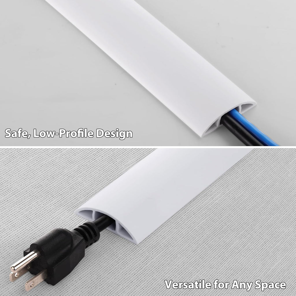 ZhiYo 10ft Cord Covers for Wires on Floor, Cord Hider Floor Hide Extension Cords, Soft PVC Cable Cover Cable Protector, Wire Cavity W0.62in H0.31in, White