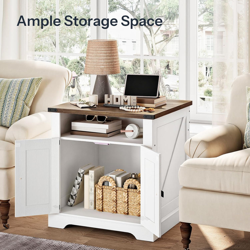 HOOBRO Farmhouse End Table with Charging Station, 23.6" Large End Tables...
