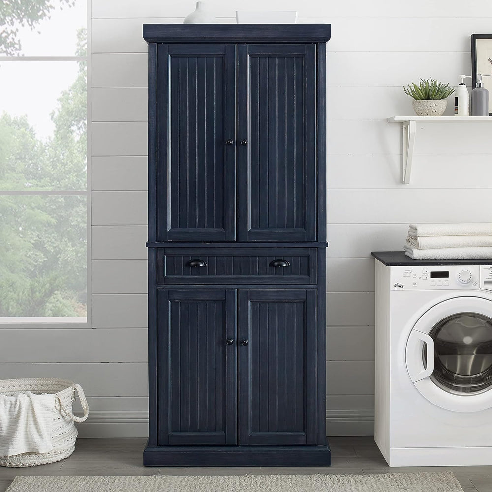 Crosley Furniture Seaside Coastal Pantry Storage Cabinet with Shelves, Kitche...