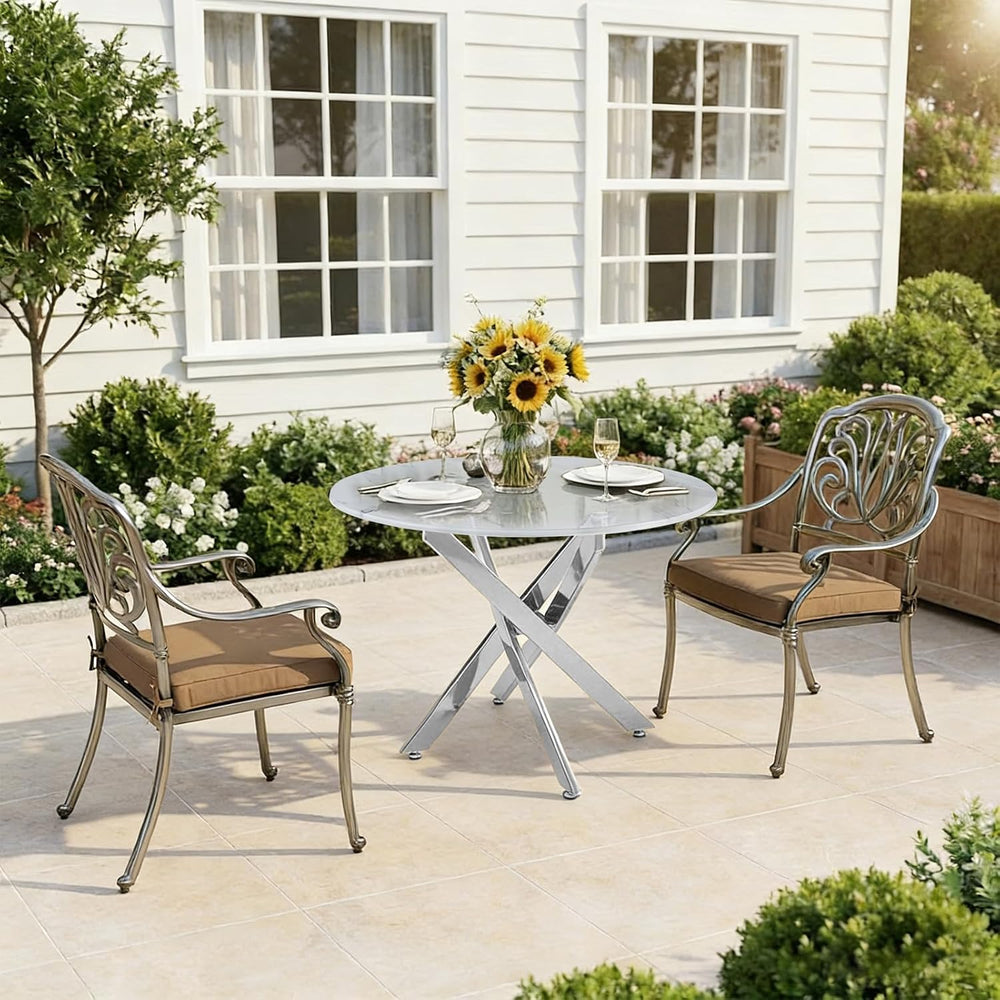 Knocbel 35.43" Dining Table for 4, Round Coffee Table with Granite Top a...