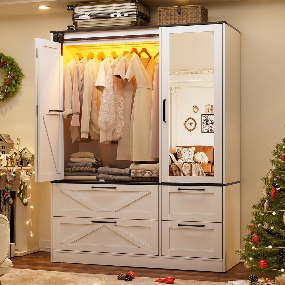 PAKASEPT Armoire Wardrobe Closet with w/Folding Sliding Barn Door