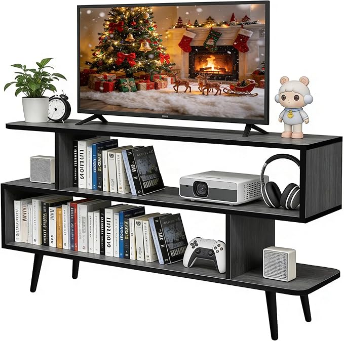 Lightdot TV Stand for TVs up to 45'', Modern Entertainment Center with 3 Open Storage Large Capacity for Collection,Media Console Table for Living Room/Entrance/Sofa Cabinet,Easy Assembly-Grey Oak