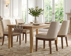 HNY Modern Dining Chairs Set of 2 with Comfortable Back Support, Farmhouse Soft Linen Upholstered Kitchen Dining Room Chairs with Solid Wood Legs, Armless Accent Side Chairs for Living Room, Beige
