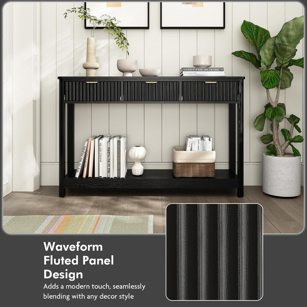 HOKYHOKY Fluted Console Table with Drawers, Modern 47.1" Entryway Table ...