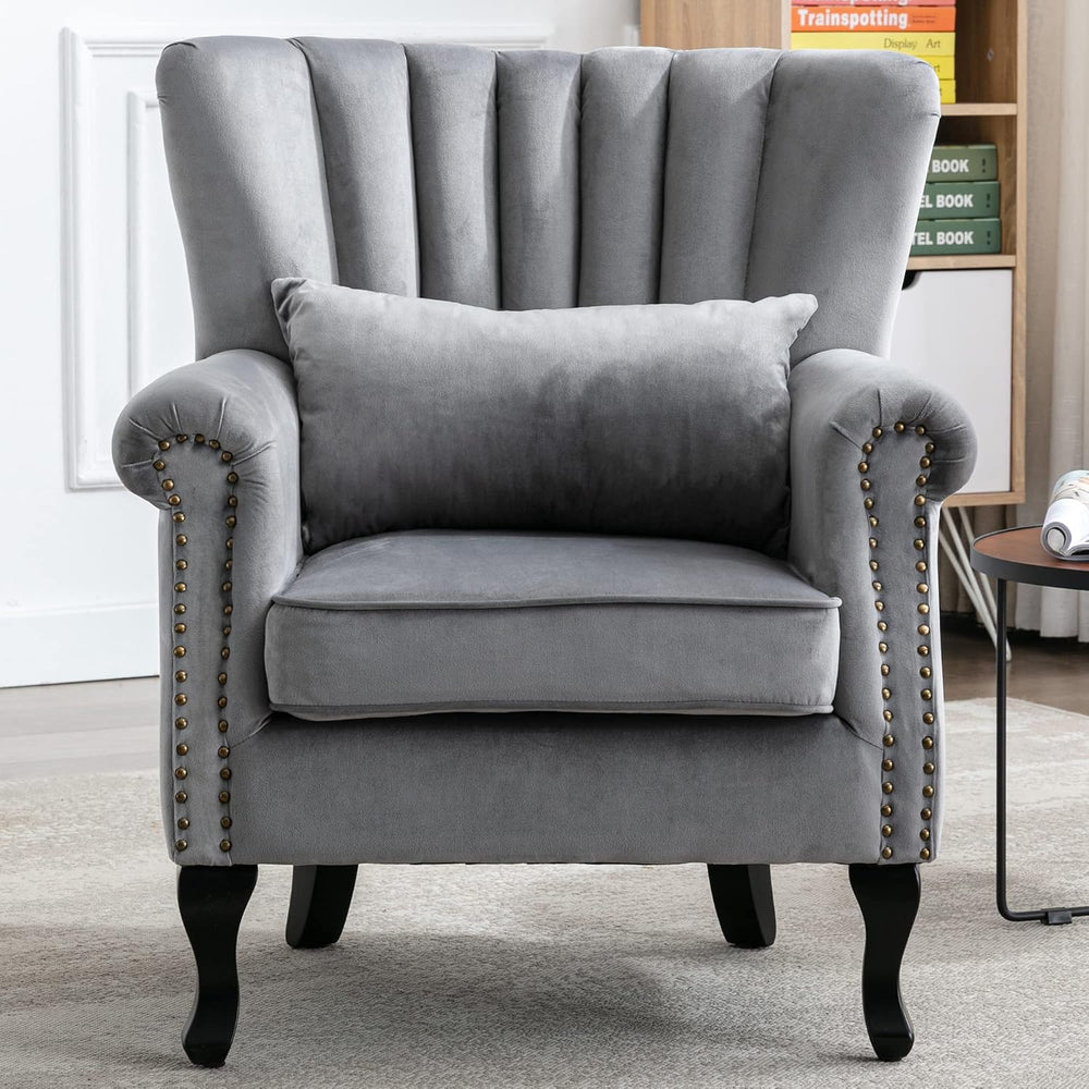 Mid Century Modern Accent Chair Upholstered Armchair Comfy Velvet Fabric Sing...