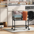 Wire Laundry Hamper Cart,Rolling Laundry Carts with Pull Handle,Black Tall Laundry Basket,Commercial Wire Laundry Hamper Cart-23.6 * 15.75 * 28 inches