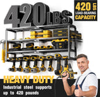 YYR 4 Layer Power Tool Organizer Wall Mount, Cordless Drill Hanger Storage Rack, Battery Tools Holder with Charging Station Shelf for Garage Organization, Workshop, Pegboard, Shed - 32 Inch 8 Slots