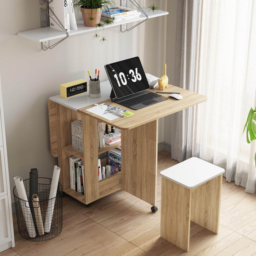 Mondeer Folding Dining Table with 4 Chairs for Small Spaces, Natural Wood | D...