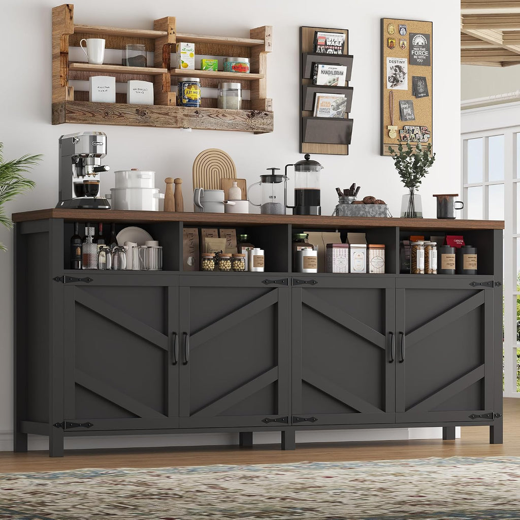 knoworld Buffet Sideboard with Storage, 63'' Large Kitchen Storage Cabinet Wood Coffee Bar Cabinet Buffet Table 4 Doors with Shelves for Kitchen, Dining Room, Entryway, Black, 63in