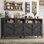 knoworld Buffet Sideboard with Storage, 63'' Large Kitchen Storage Cabinet Wood Coffee Bar Cabinet Buffet Table 4 Doors with Shelves for Kitchen, Dining Room, Entryway, Black, 63in