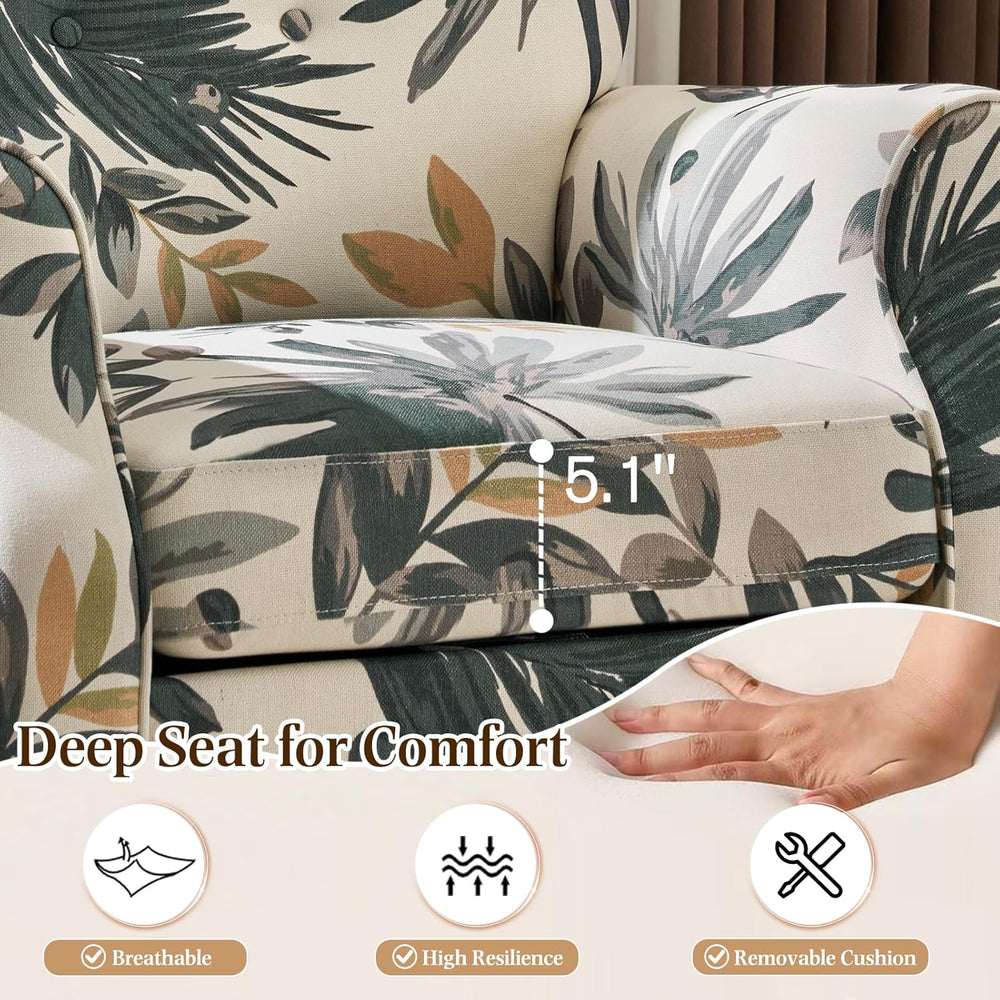 YOLENY Mid Century Wingback Arm Chair, Modern Upholstered Fabric High Back Ac...