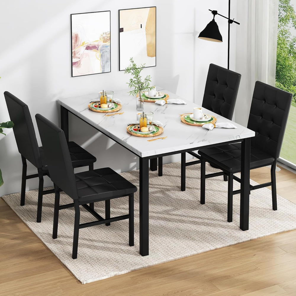 AWQM Dining Table Set for 4,Faux Marble Kitchen Table and Chairs Set of 4, Mo...