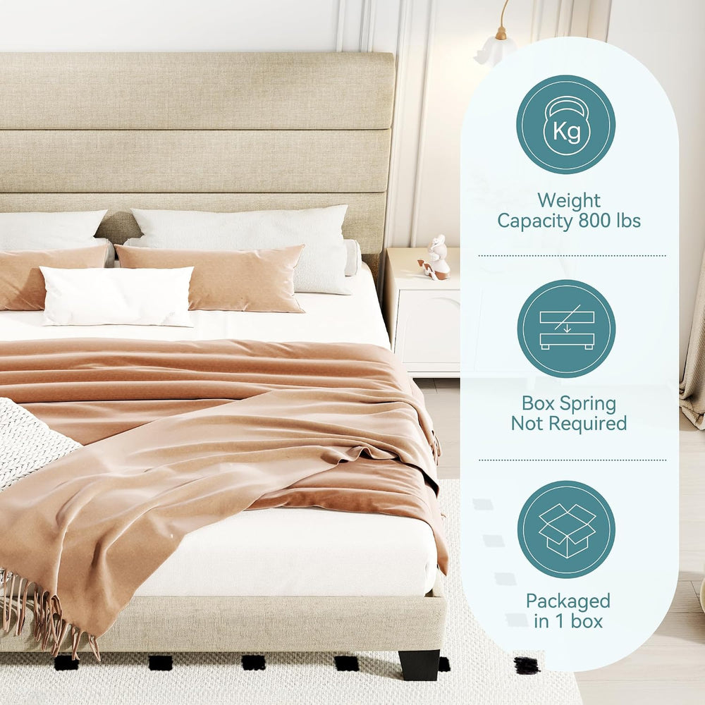HOOMIC Queen Size Bed Frame with Headboard, Fabric Upholstered Platform Bed w...
