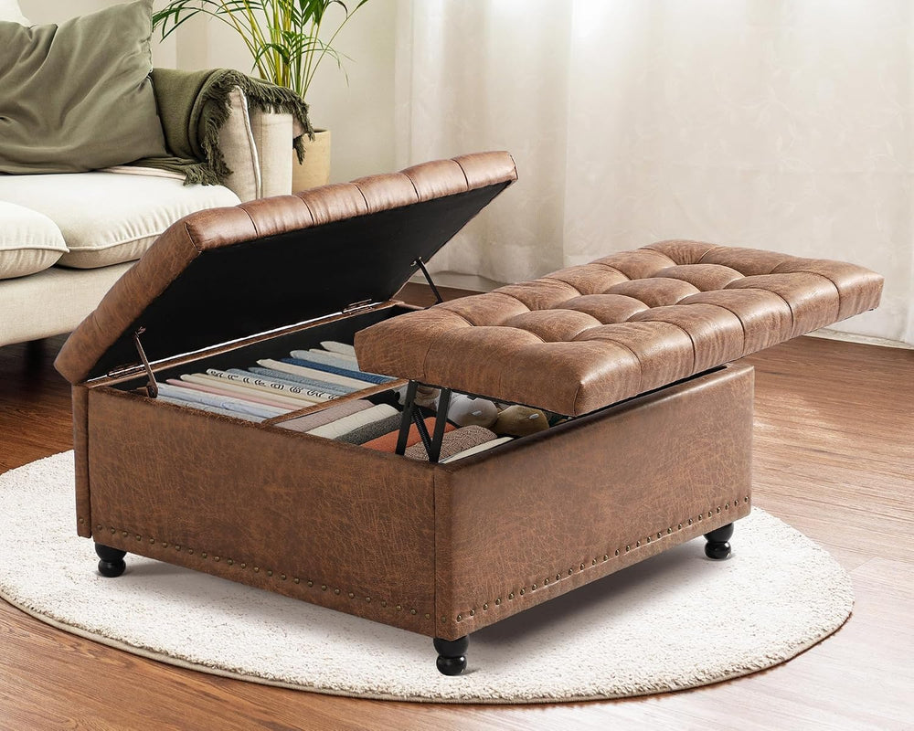 Grepatio 35.5" Large Square Storage Ottoman, Lift Top Ottoman Square Ben...