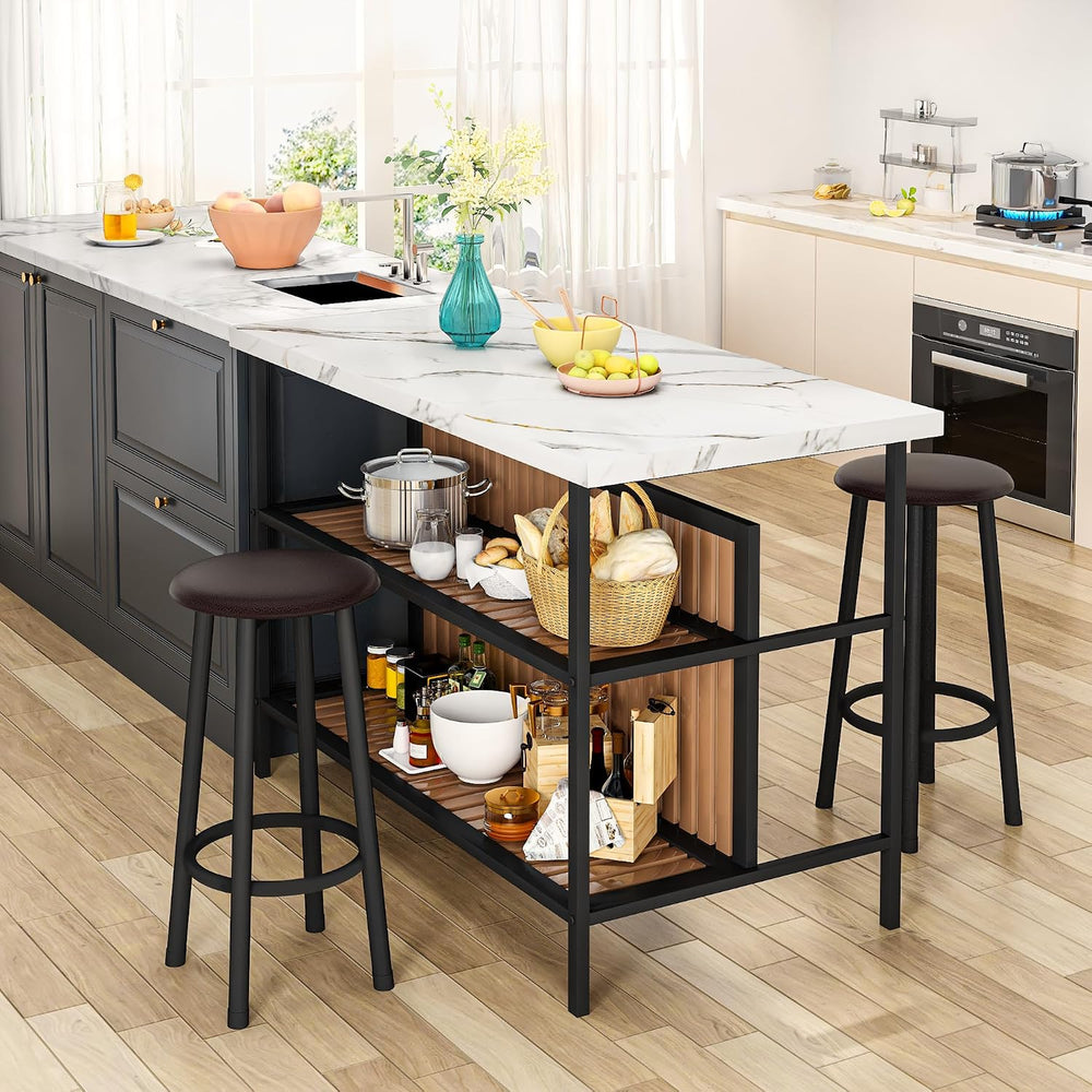 DKLGG Kitchen Island with Stools & Storage, Modern Dining Table Set for 2...