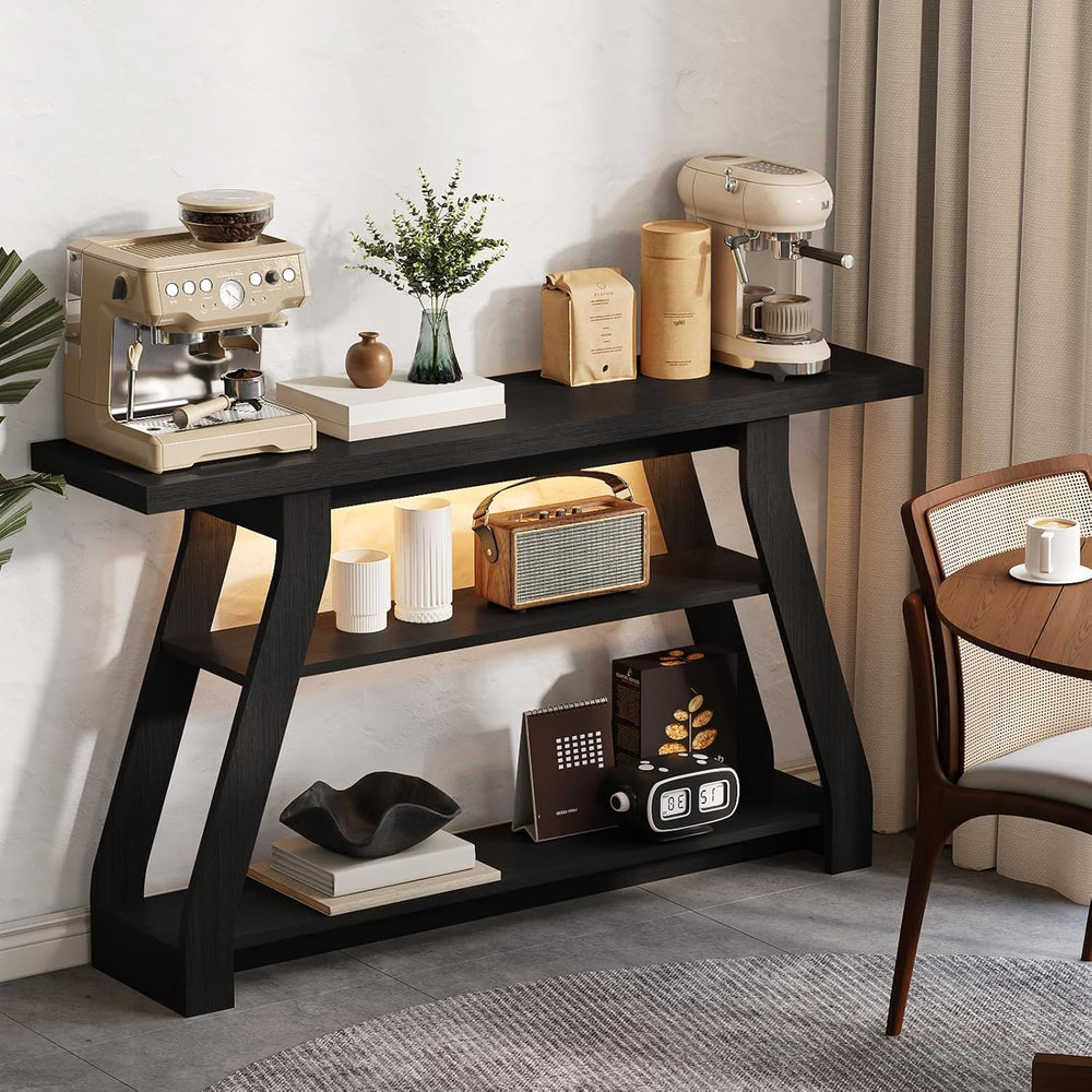 55-Inch Black Entryway Table, Modern Console Tables 3-Tier Couch Table Behind...