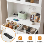 75" Tall Arched Kitchen Pantry Cabinet with Charging Station, Farmhouse Hutch Storage Cabinet with 5-Tier Shelves and 2 Drawers, Home Bar White Cupboard for Kitchen, Dining Room, Living Room(White)