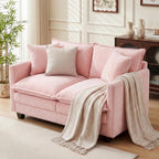 Loveseat Sofa Couch, Small Mini Compact 50" Love Seat 27" Deep Cloud Sofa Seat Washable Chenille Pillow for Apartment Bedroom Dorm Attic Studio Office Living Room Small Space 50-Pink