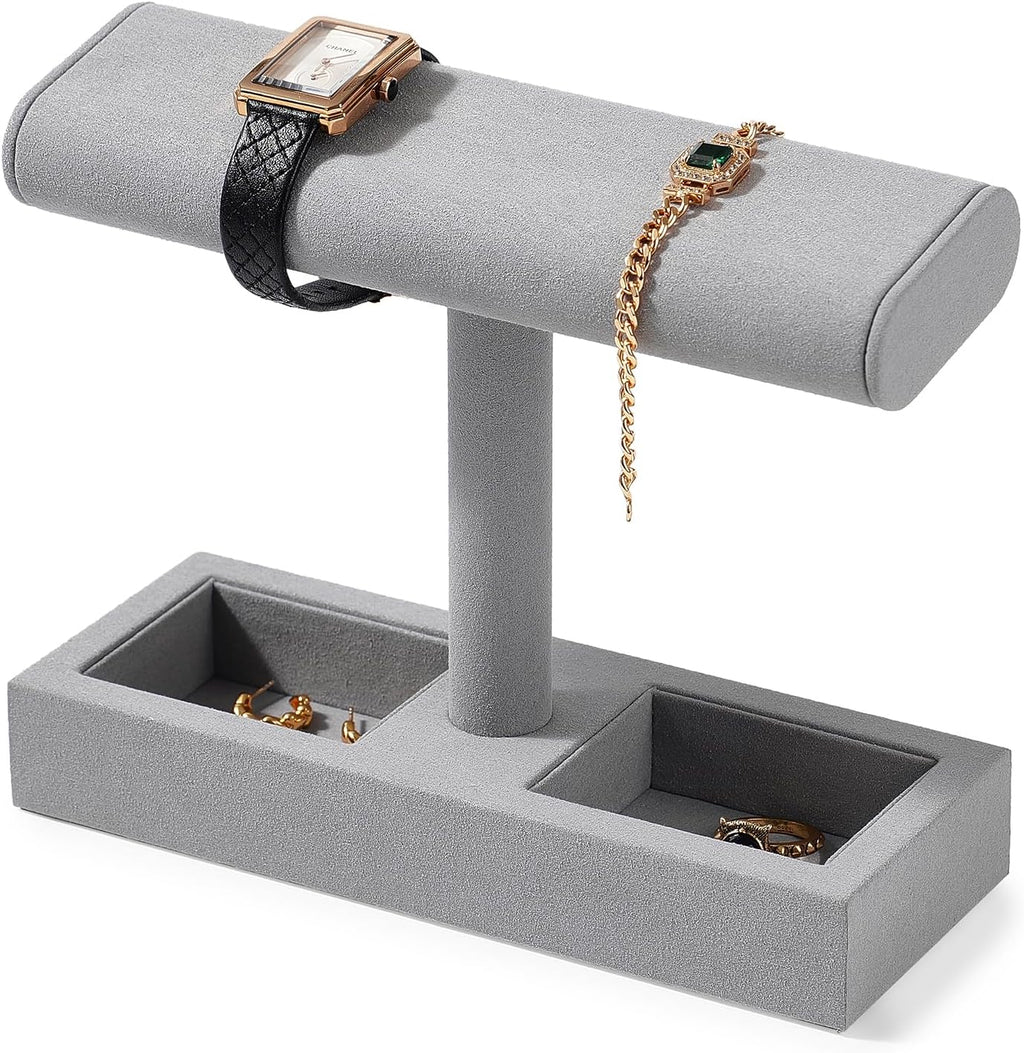 Oirlv Microfiber T-Bar Watch Display Stand Jewelry Display Props Jewelry Organizer Holder for Watch Bracelet Ring Earrings (Light Grey,Microfiber)