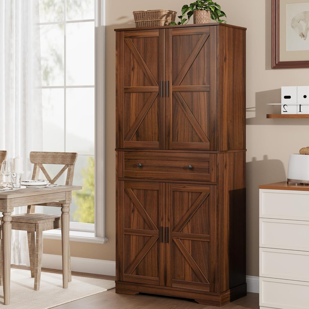 Garvee 71" Kitchen Pantry Cabinet, Barn Door Freestanding Cupboard with ...
