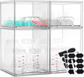 Baby Bottle Organizer, 4 Pack Bottle Storage Organizer Baby with Labels, Clear Stackable Storage Drawers for Bottles, Nipples, Pump Parts, Bottle Station Organizers for Countertop and Cabinet