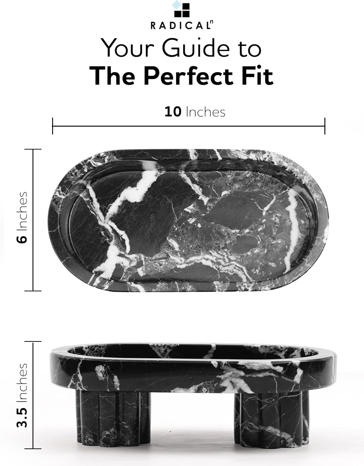 Radicaln Marble Tray with Feet 10" Decorative Bathroom Vanity Tray | decorative tray, Black Handmade Natural Stone, Marble Oval Tray, Pedestal Tray, Elegant Home Decor