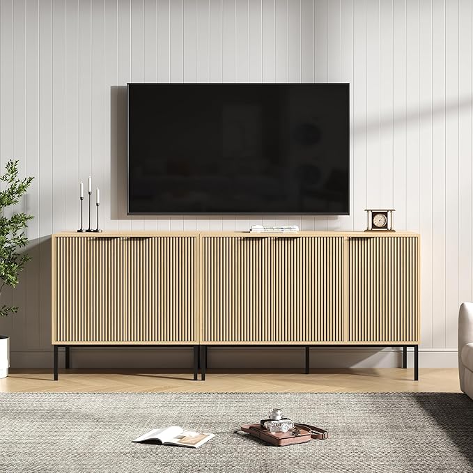 TV Stand for 80" TV, Mid Century Modern 78.7'' Television Stand, Entertainment Center with Storage and Adjustable Shelves, Media Console TV Cabinet for Living Room