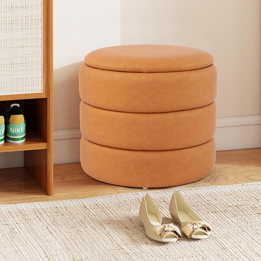 DAGONHIL Round Ottoman with Storage, PU Leather Footrest, Hidden Storage Otto...